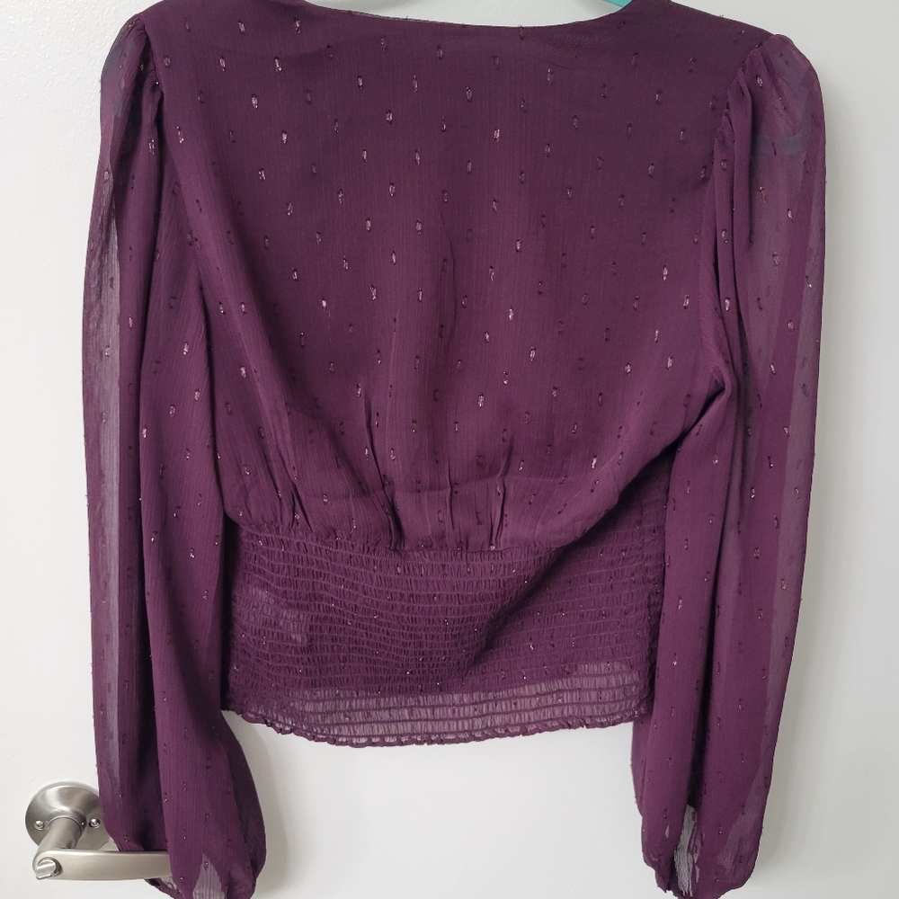Express women's plum chiffon blouse with smocked elastic waistline size medium - Picture 9 of 10